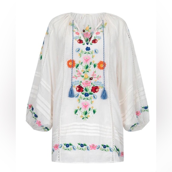 SPELL NWT RARE 💐 Florapaloosa Embroidered Tunic Dress Wildflower Size SM 🌼 White - Picture 8 of 15